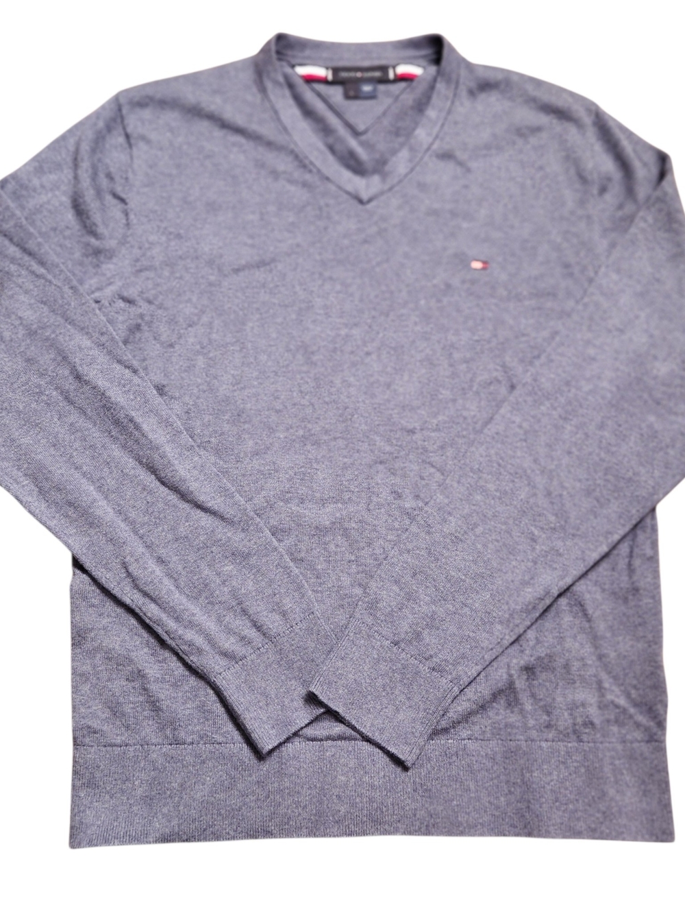 Vintage 90s Blue Fisherman Sweater V-Neck Tommy Hilfiger Preppy Campus Size L
